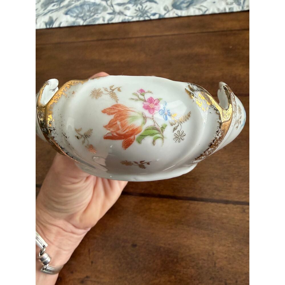 Gold Anchor antique Porcelain Covered Vintage Floral Porcelain Ashtray - Picture 5 of 9
